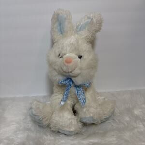 Vtg 2000 Animal Alley Plush Toys R Us White Bunny Rabbit Blue Feet Floral Ribbon
